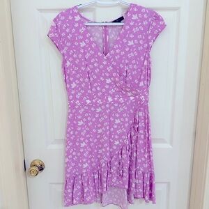 J Crew Faux Wrap Ruffle Mini Dress - Light Pink White Floral